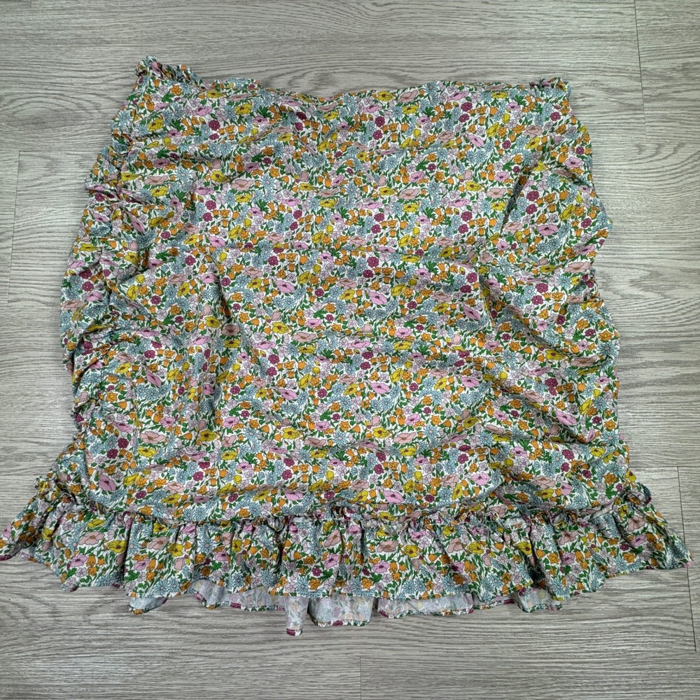 For Love & Lemons Womens Skirt Floral Ruched Ruffle Mini Multi XL Ruched Cotton